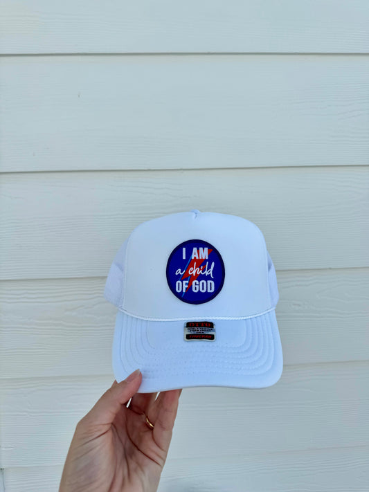 Child of God Trucker Hat (White w/Blue Patch)
