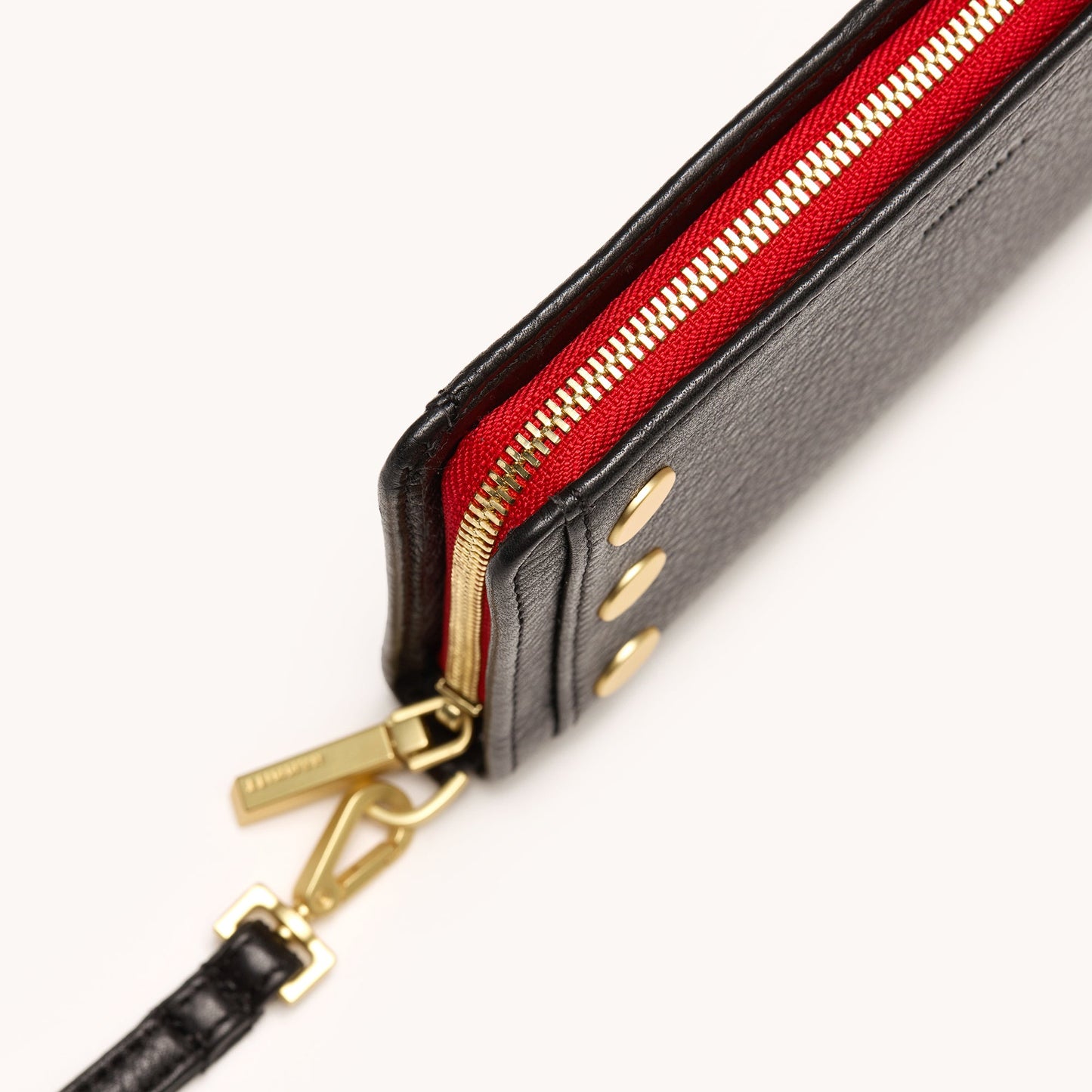Hammitt Bryant Wallet Black/Brushed Gold Red Zip