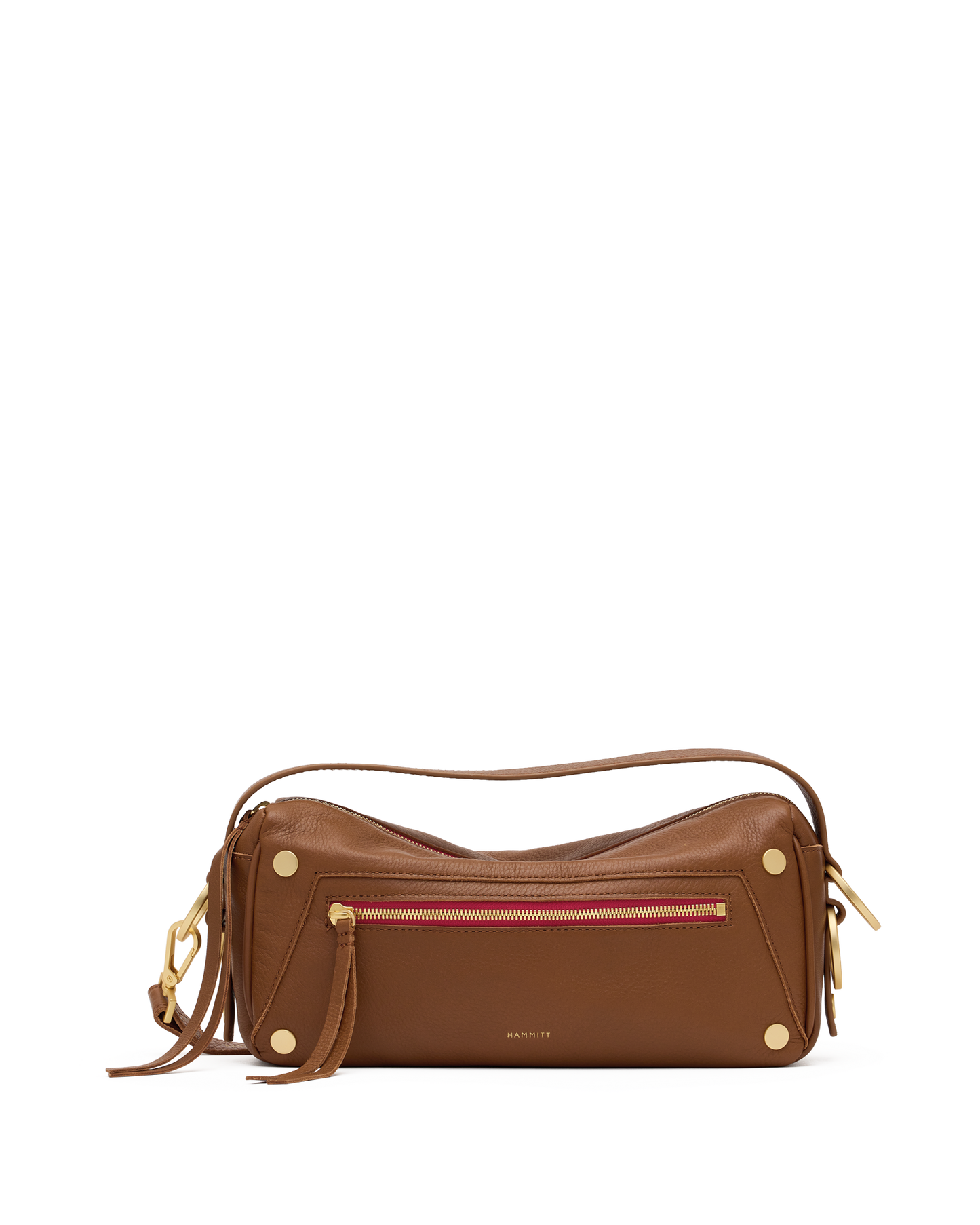 Hammitt Doxie Mahogany Pebble/Brushed Gold Red Zip Med