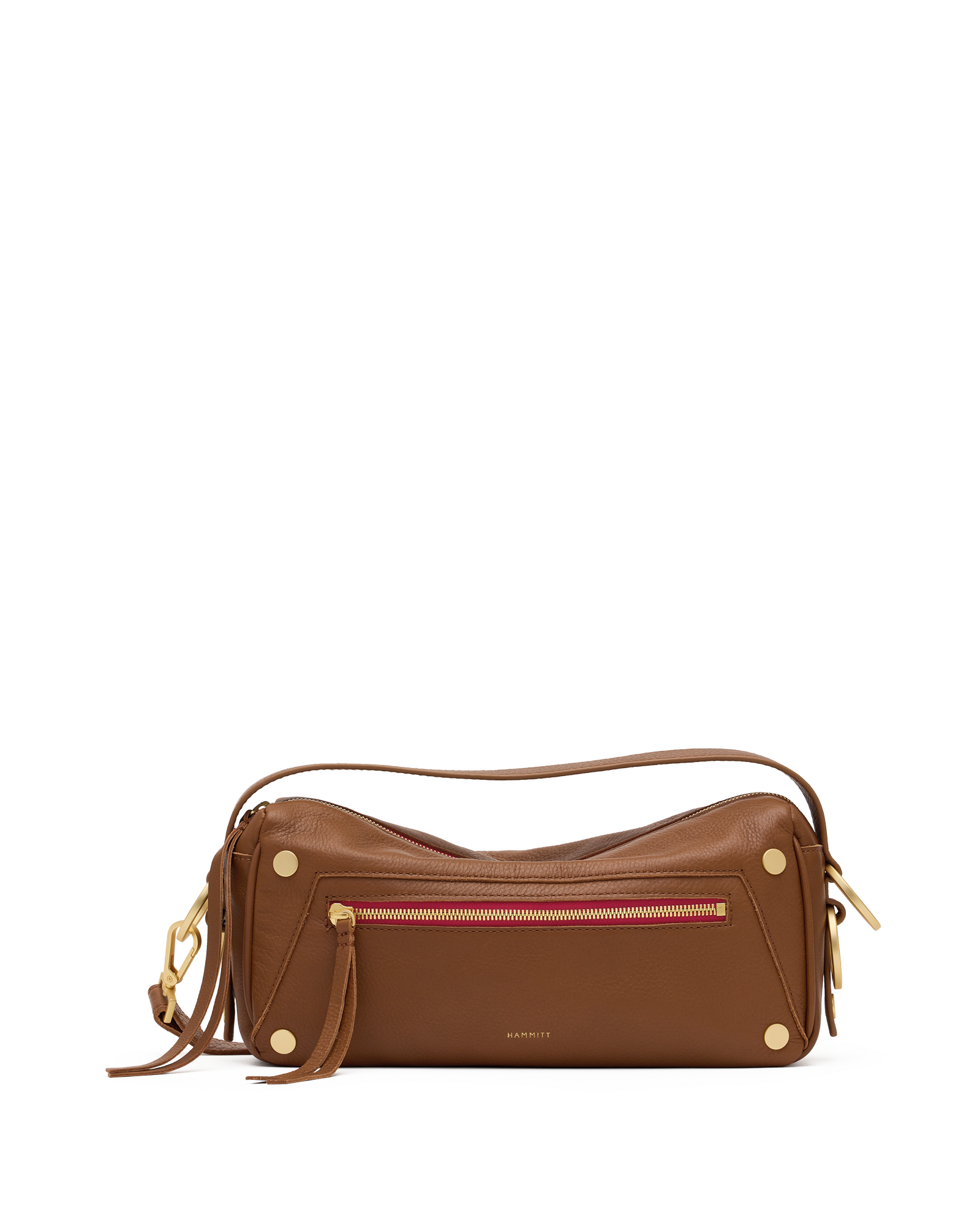 Hammitt Doxie Mahogany Pebble/Brushed Gold Red Zip Med