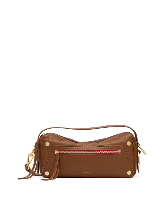 Hammitt Doxie Mahogany Pebble/Brushed Gold Red Zip Med