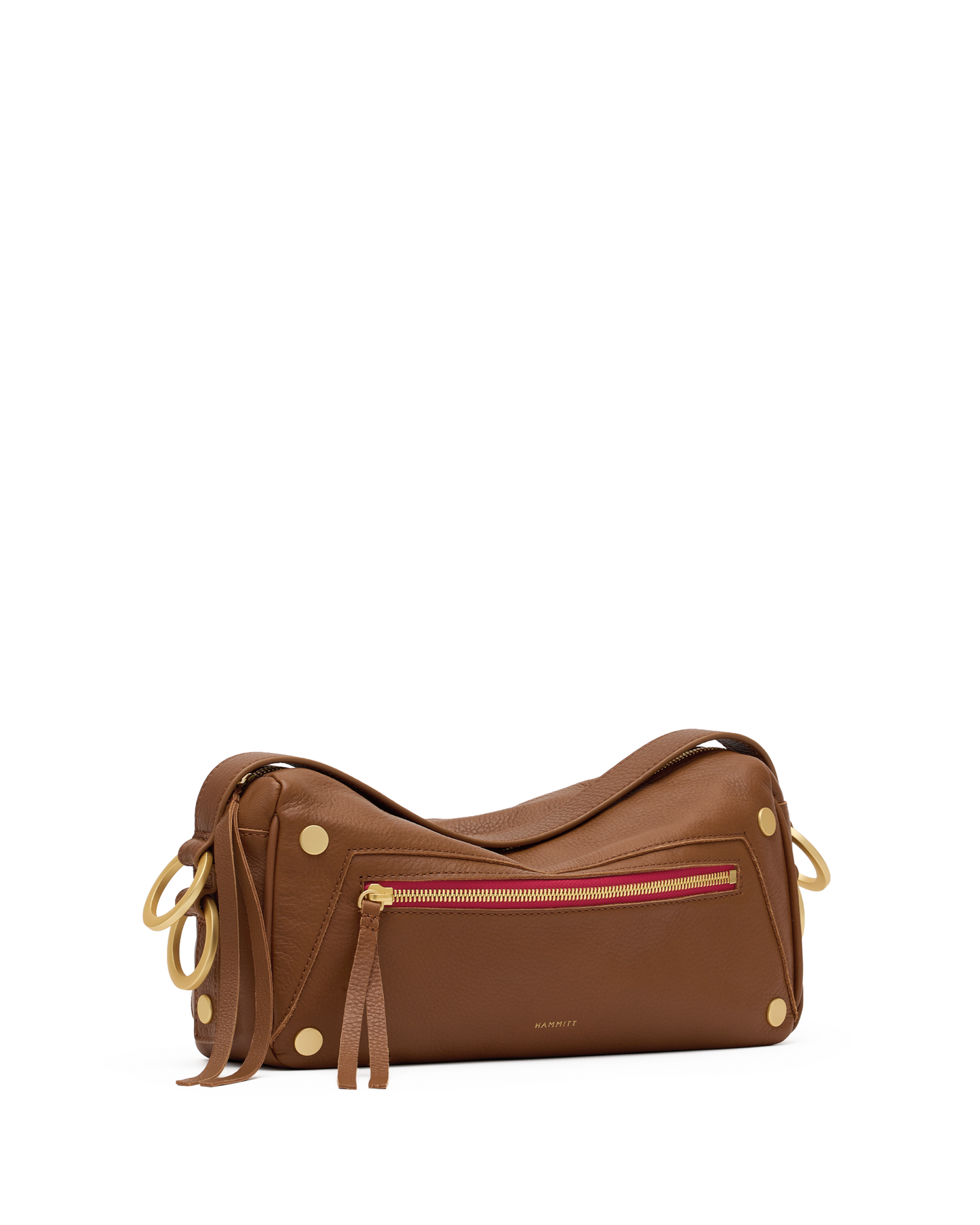 Hammitt Doxie Mahogany Pebble/Brushed Gold Red Zip Med