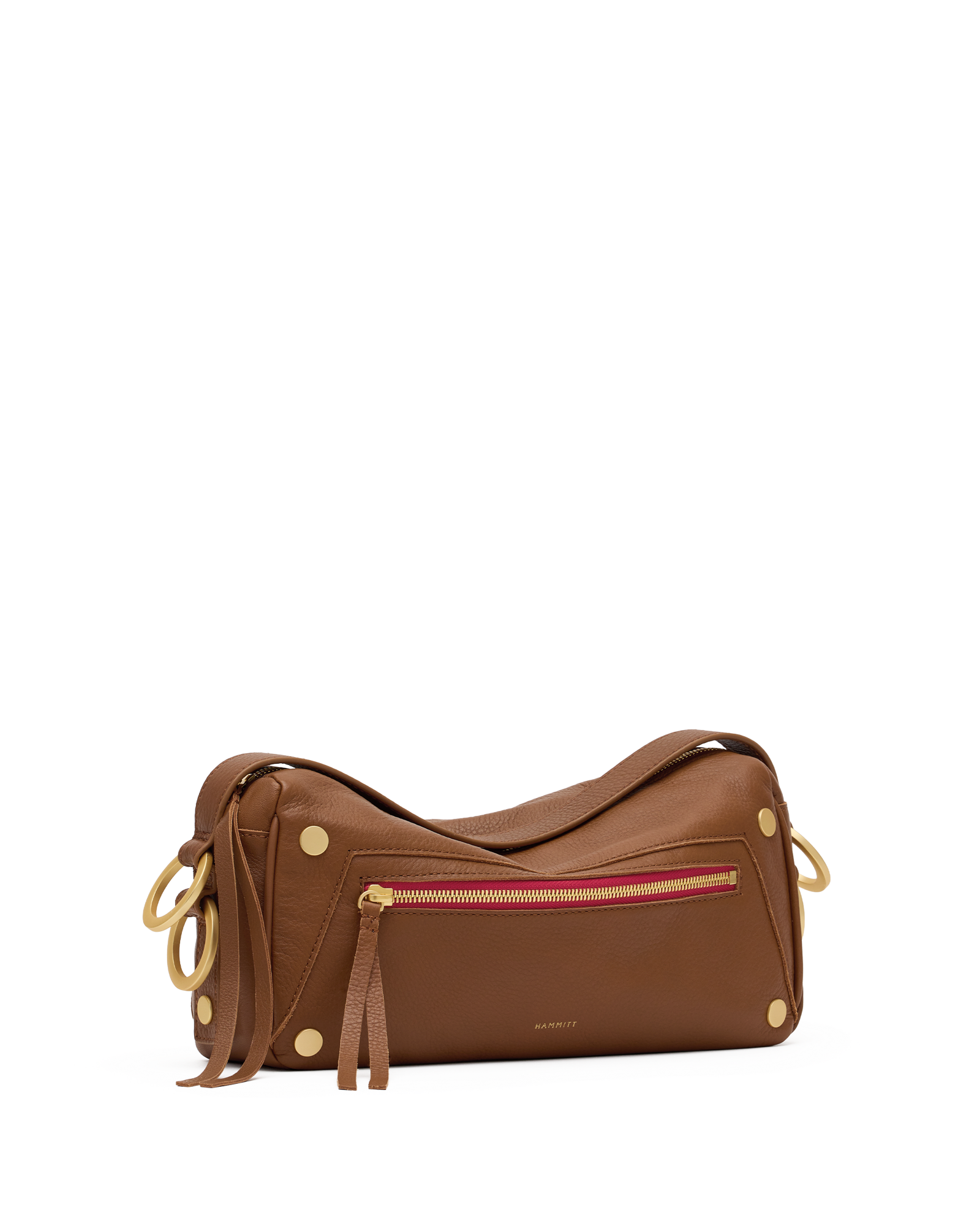 Hammitt Doxie Mahogany Pebble/Brushed Gold Red Zip Med