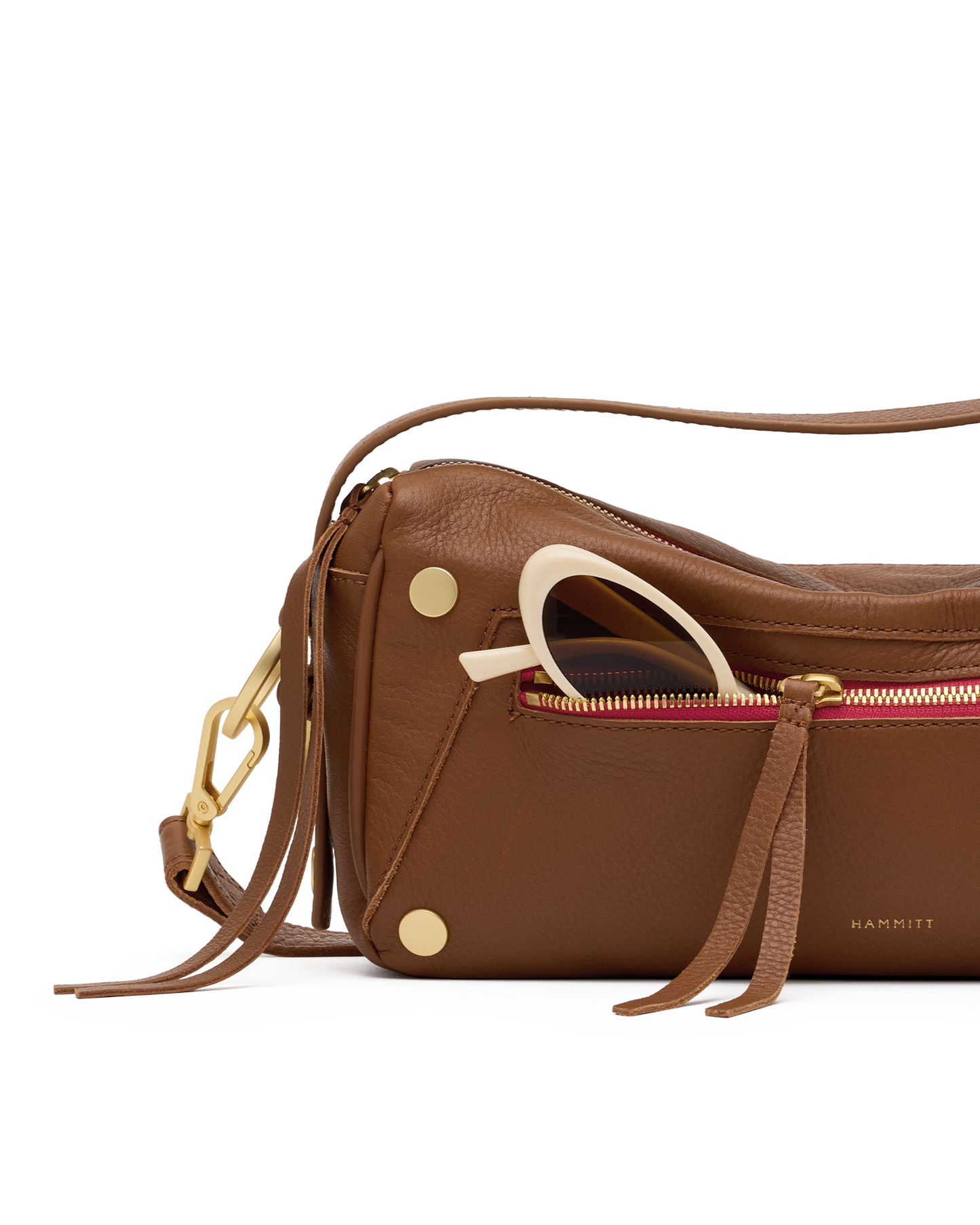 Hammitt Doxie Mahogany Pebble/Brushed Gold Red Zip Med