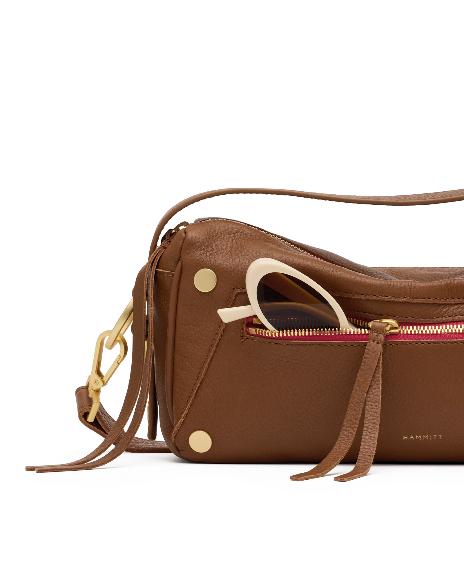 Hammitt Doxie Mahogany Pebble/Brushed Gold Red Zip Med