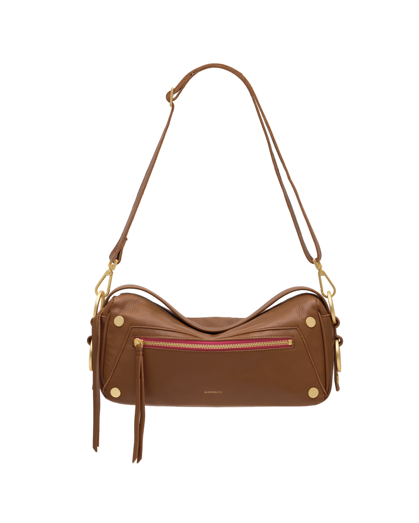 Hammitt Doxie Mahogany Pebble/Brushed Gold Red Zip Med