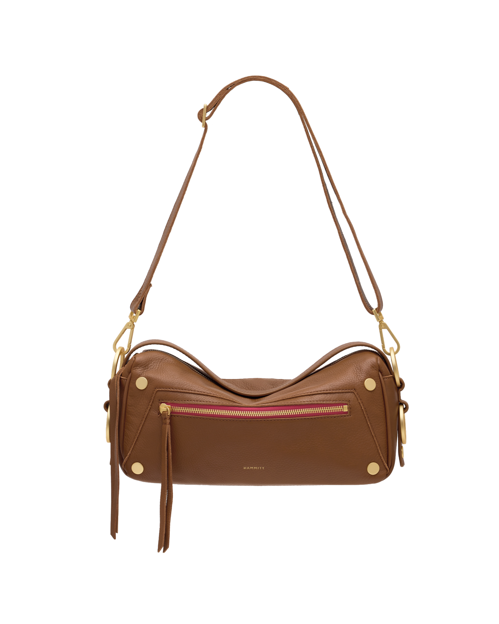 Hammitt Doxie Mahogany Pebble/Brushed Gold Red Zip Med