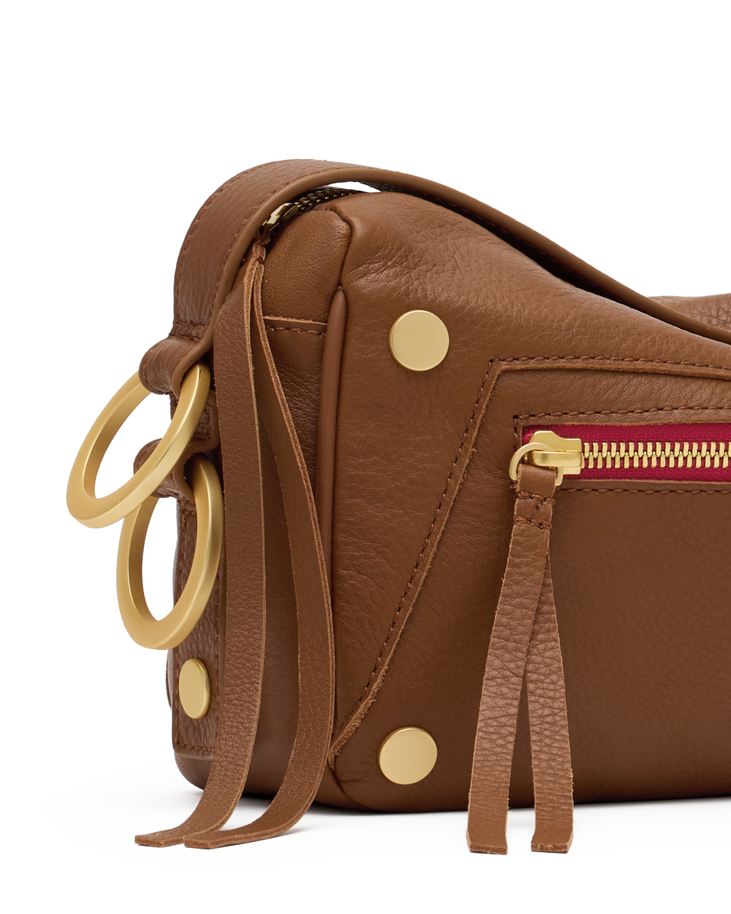 Hammitt Doxie Mahogany Pebble/Brushed Gold Red Zip Med
