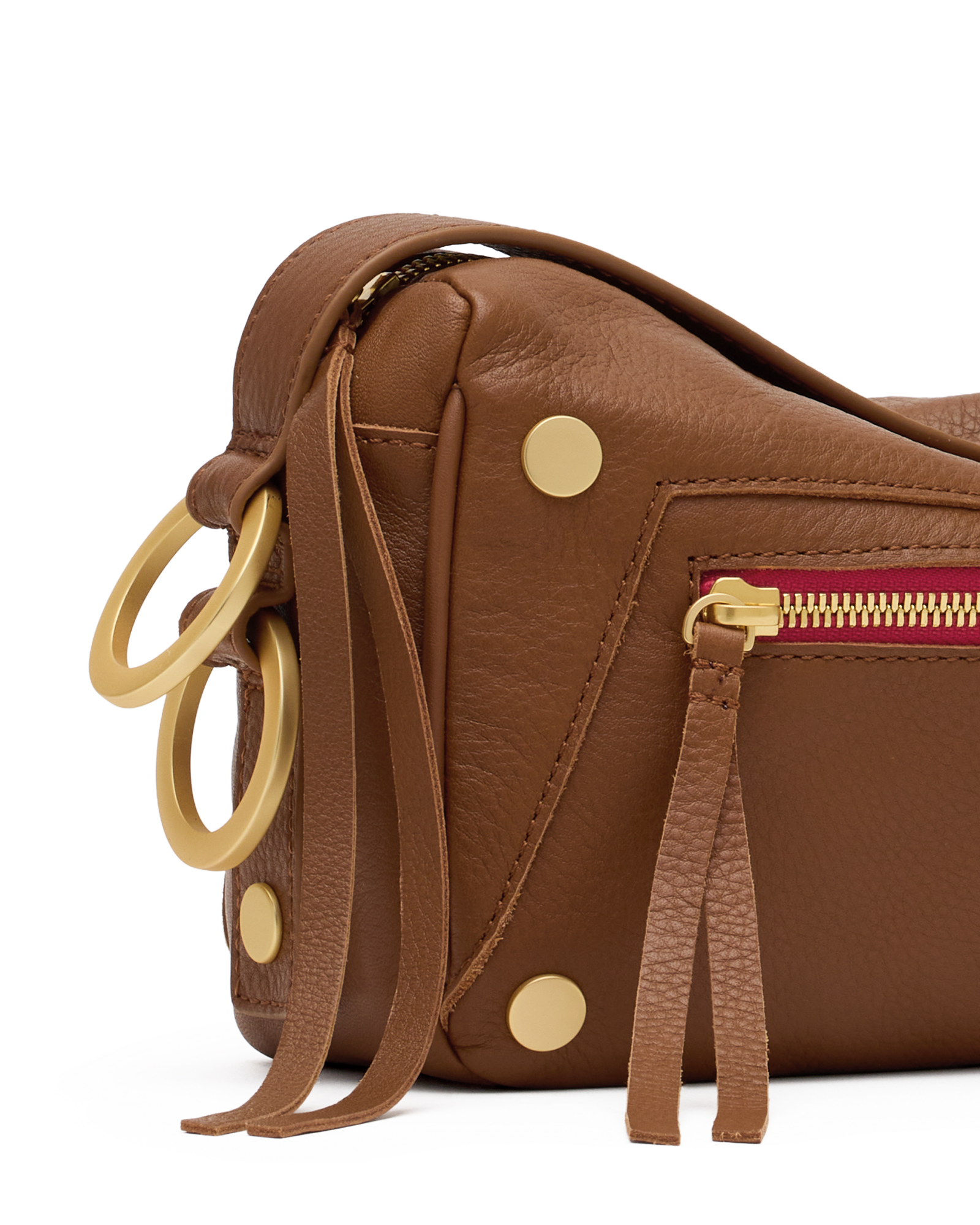 Hammitt Doxie Mahogany Pebble/Brushed Gold Red Zip Med