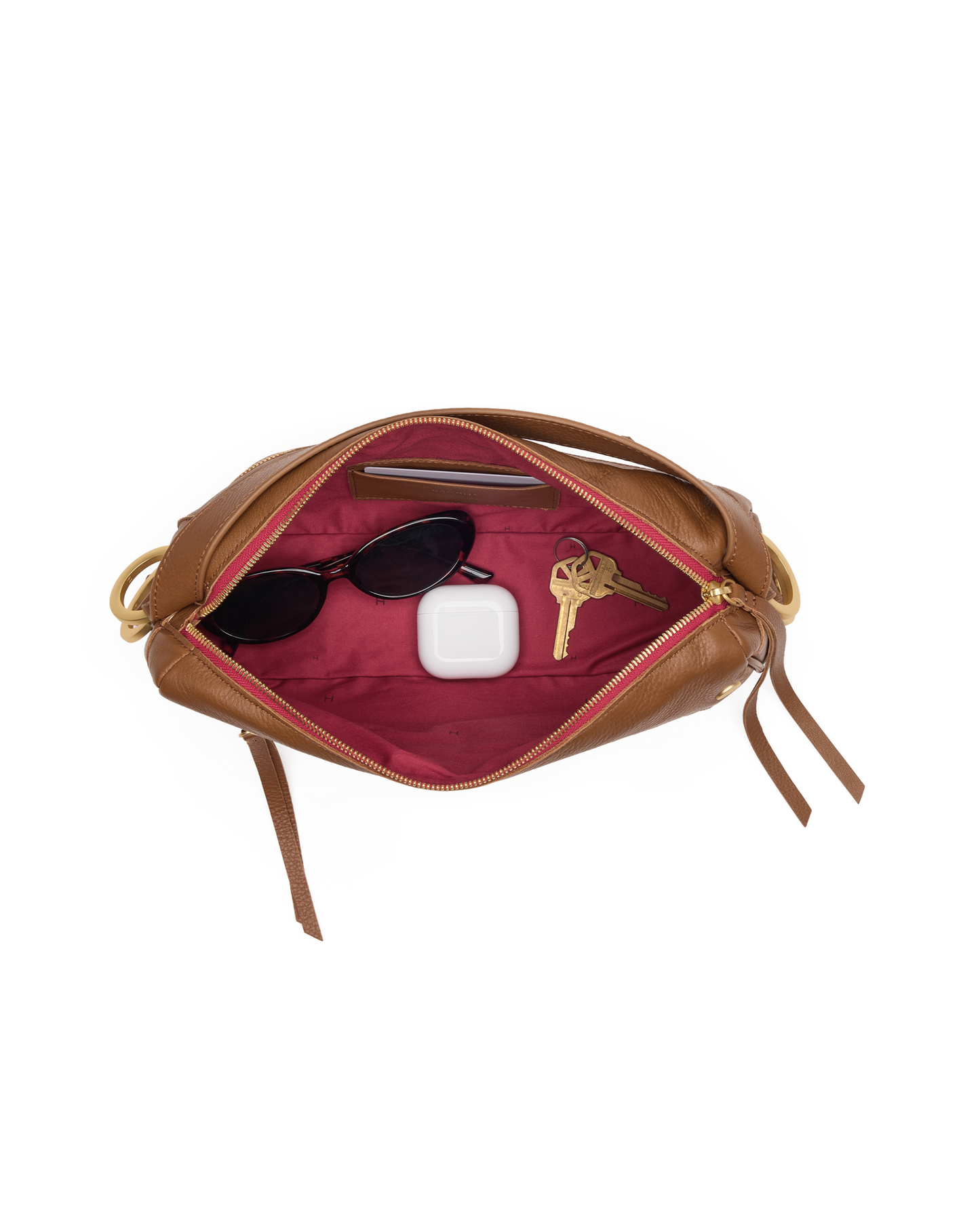 Hammitt Doxie Mahogany Pebble/Brushed Gold Red Zip Med