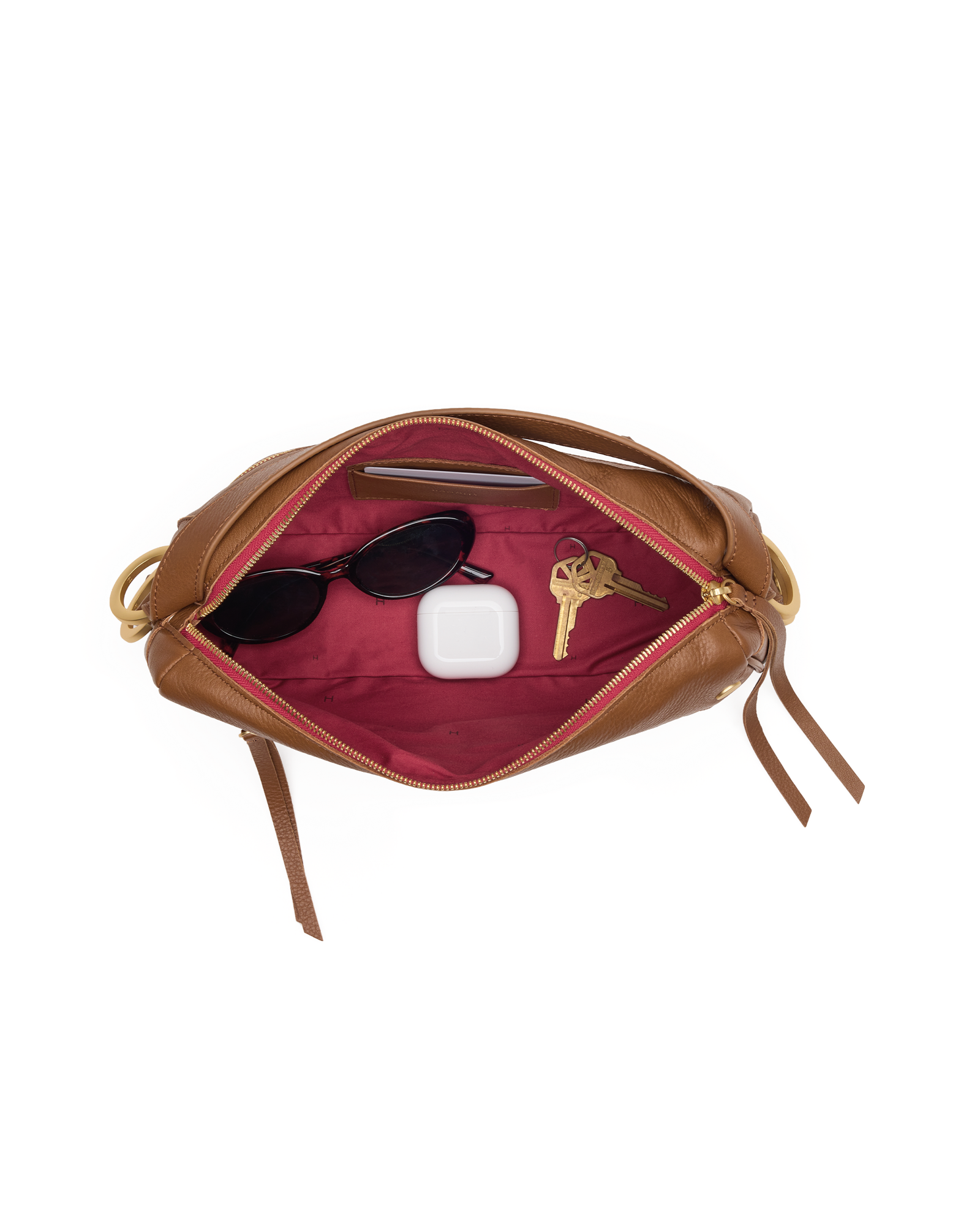 Hammitt Doxie Mahogany Pebble/Brushed Gold Red Zip Med