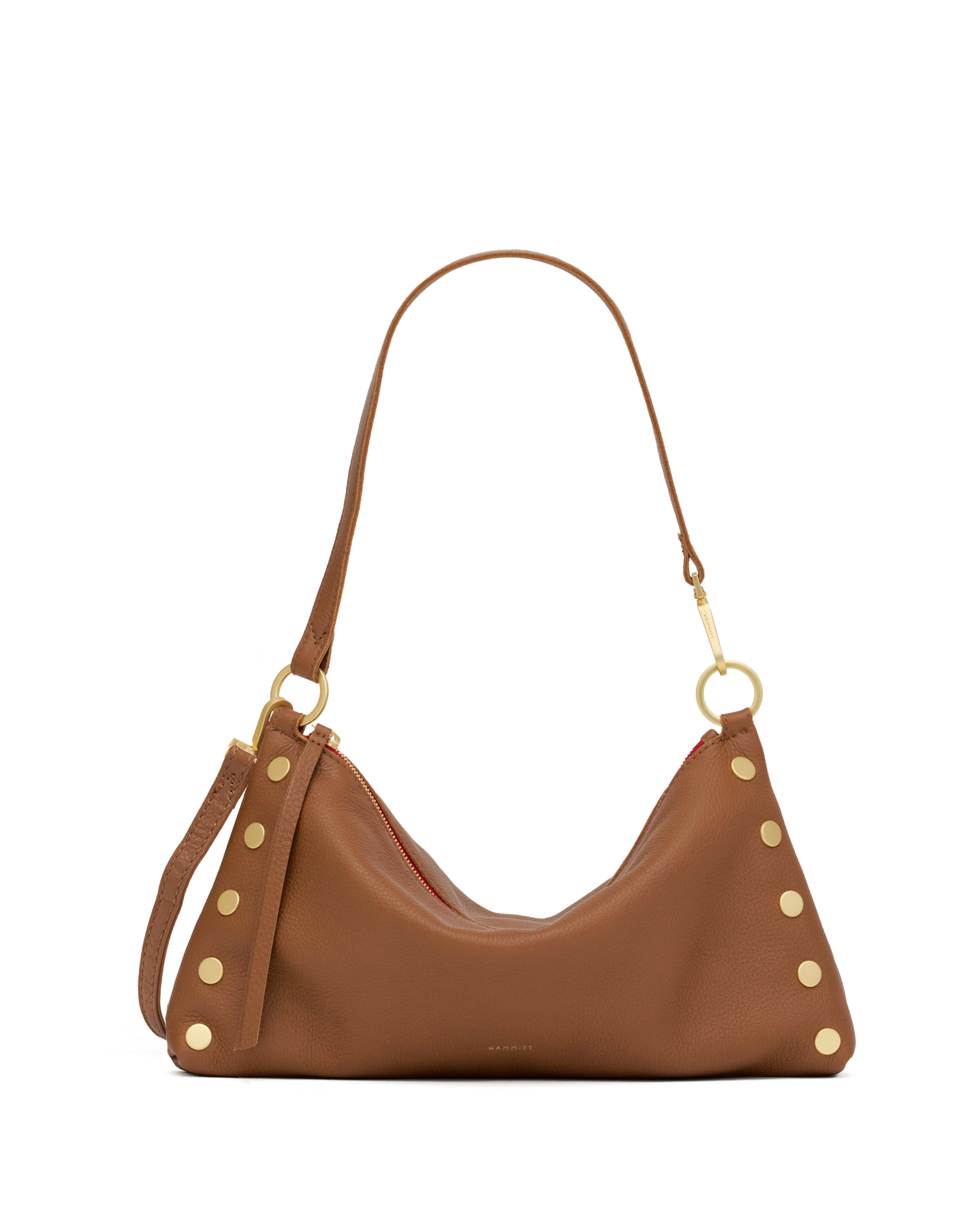 Hammitt Kyle Mahogany Pebble/Brushed Gold Red Zip Med