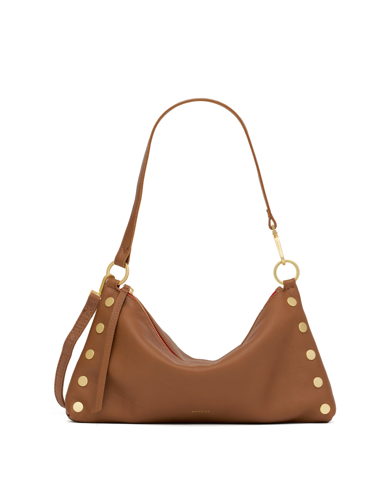 Hammitt Kyle Mahogany Pebble/Brushed Gold Red Zip Med