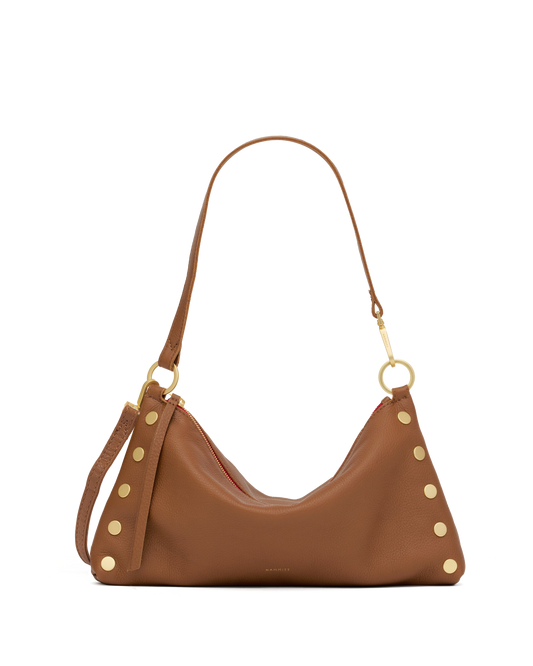 Hammitt Kyle Mahogany Pebble/Brushed Gold Red Zip Med