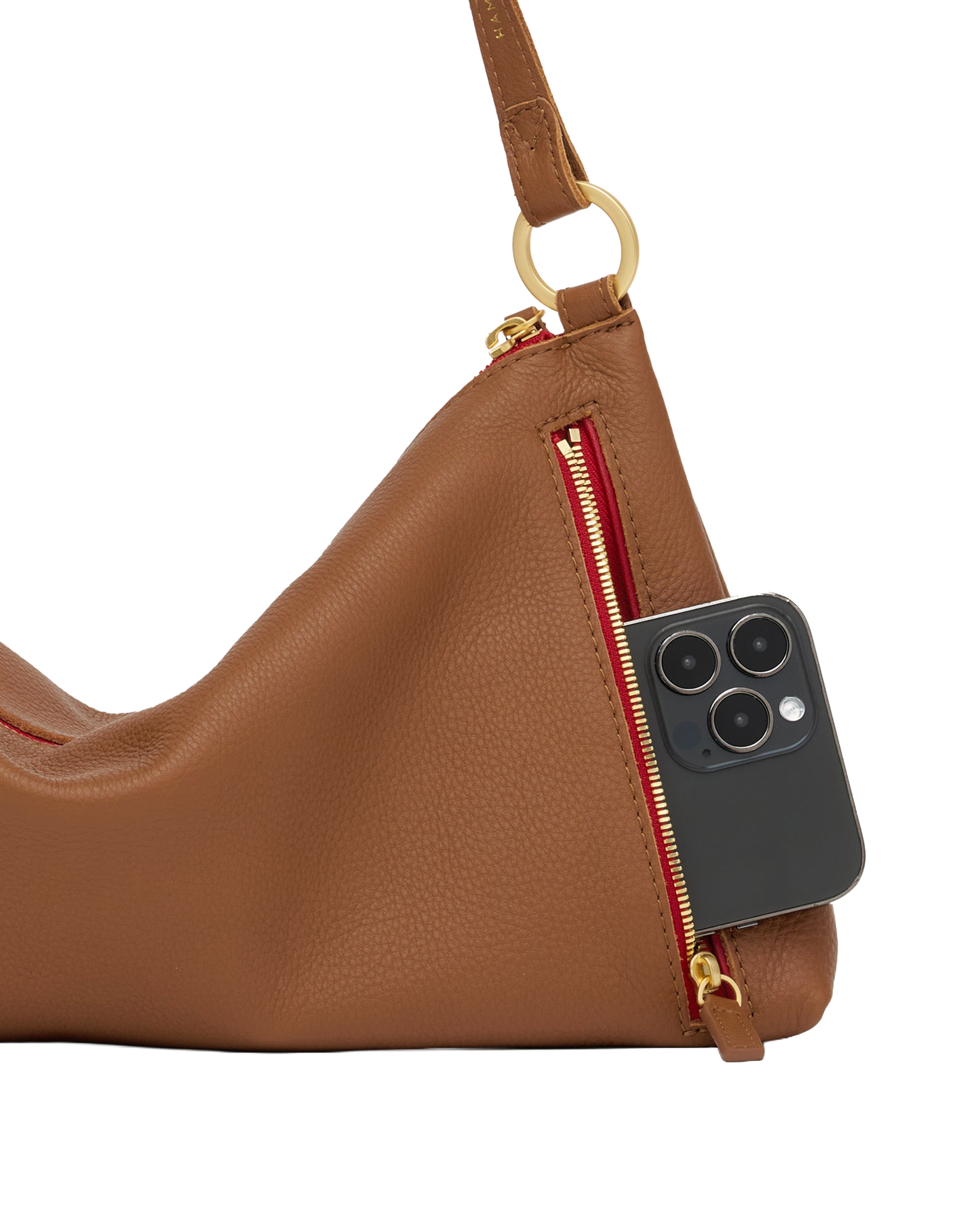 Hammitt Kyle Mahogany Pebble/Brushed Gold Red Zip Med