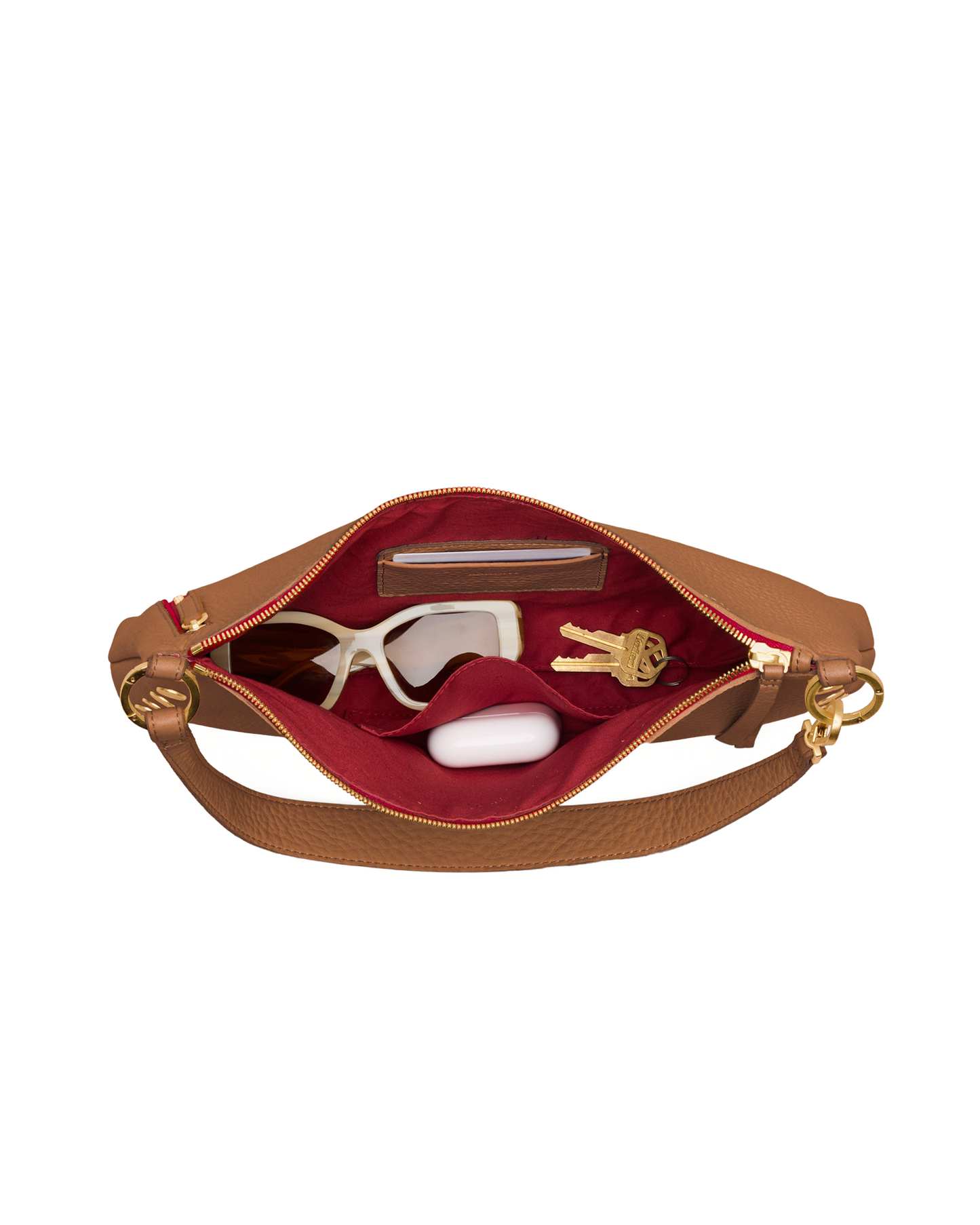 Hammitt Kyle Mahogany Pebble/Brushed Gold Red Zip Med