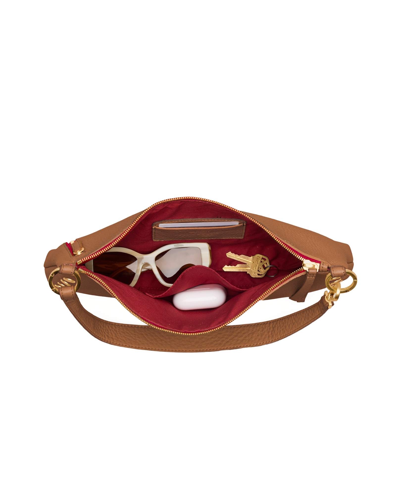 Hammitt Kyle Mahogany Pebble/Brushed Gold Red Zip Med