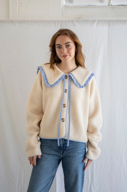 Gingham Ruffle Button Down Sherpa