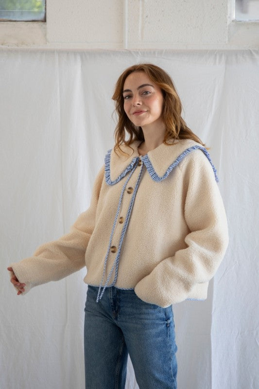 Gingham Ruffle Button Down Sherpa