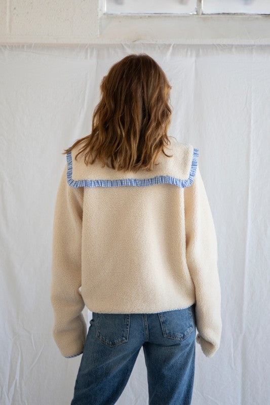 Gingham Ruffle Button Down Sherpa