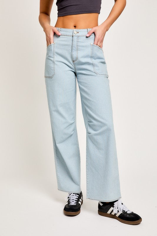 Denim Stripe Wide Leg Pant