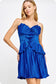 Pleated Satin Layered Mini Dress - Cobalt