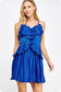 Pleated Satin Layered Mini Dress - Cobalt