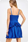 Pleated Satin Layered Mini Dress - Cobalt