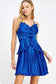 Pleated Satin Layered Mini Dress - Cobalt
