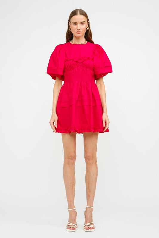 Jacquie Cotton Poplin Smocked Mini Dress - Red
