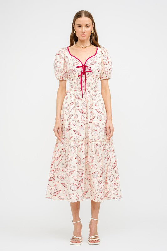 Jesse Shell Print Midi Dress - Red