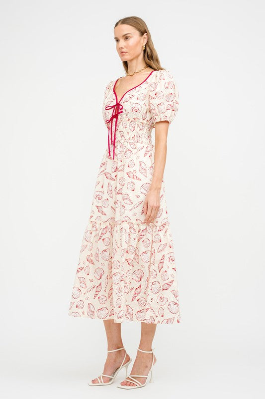 Jesse Shell Print Midi Dress - Red