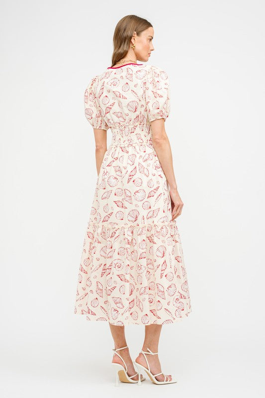 Jesse Shell Print Midi Dress - Red