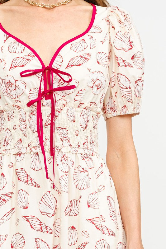 Jesse Shell Print Midi Dress - Red