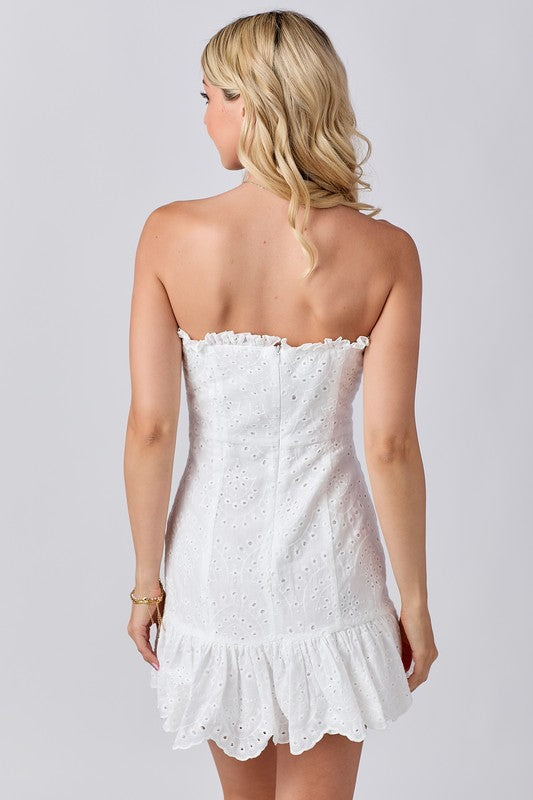 Strapless Eyelet Mini Dress - White