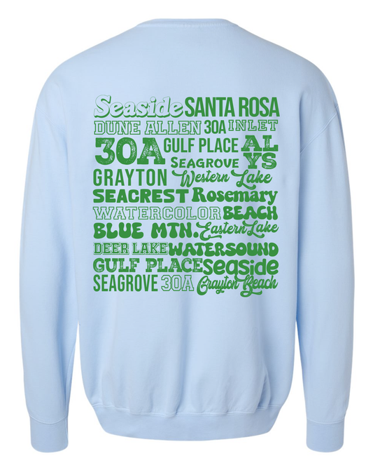Places On 30A Heart Sweatshirt - Hydrangea + Green