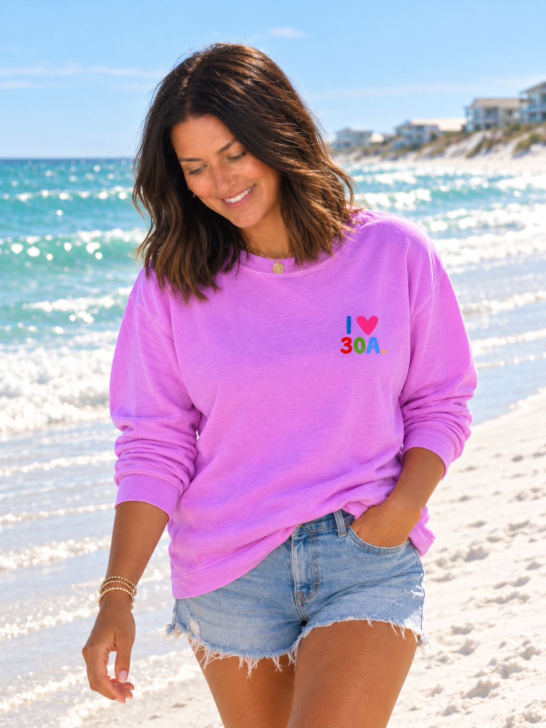 Places on 30A 26' Sweatshirt - Multi on Neon Violet