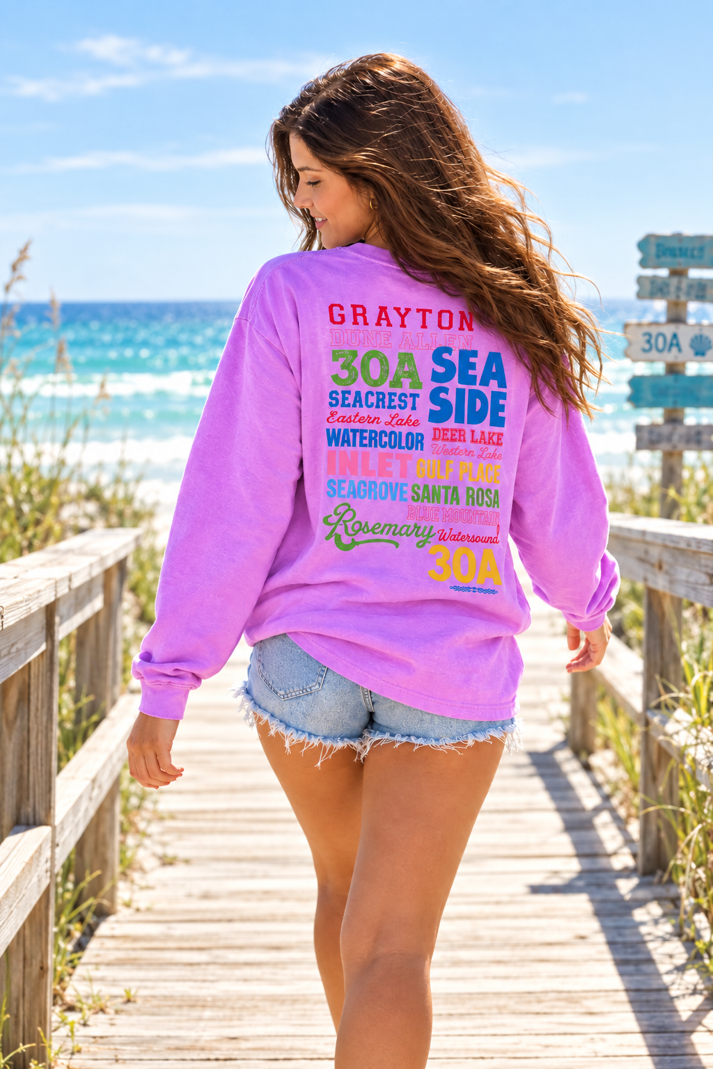 Places on 30A 26' Sweatshirt - Multi on Neon Violet