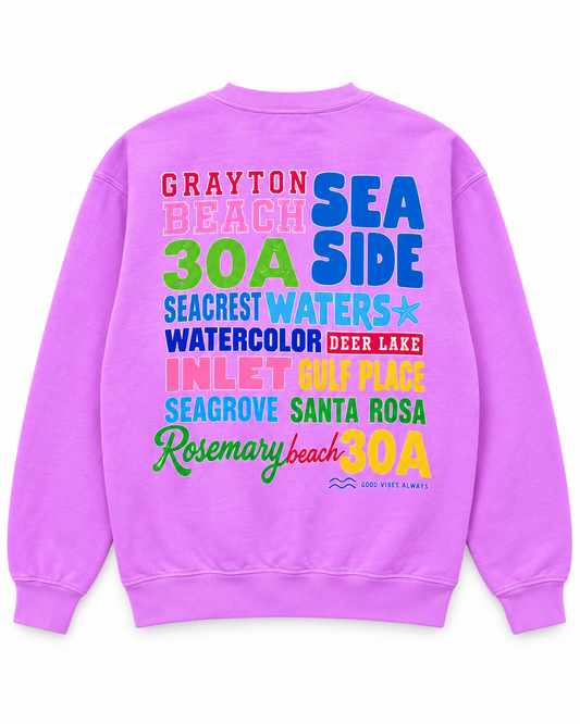 Places on 30A 26' Sweatshirt - Multi on Neon Violet