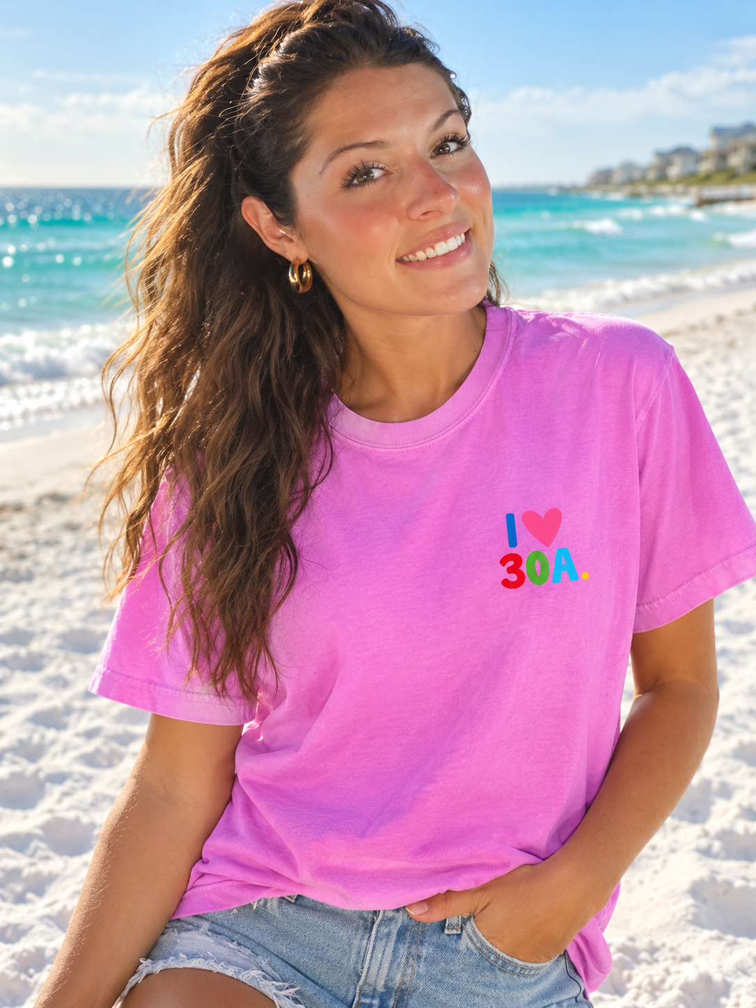Places on 30A 26' Tee - Multi on Neon Violet