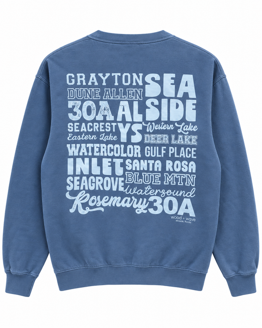 Places on 30a 26' Sweatshirt - Light Blue on Blue Jean