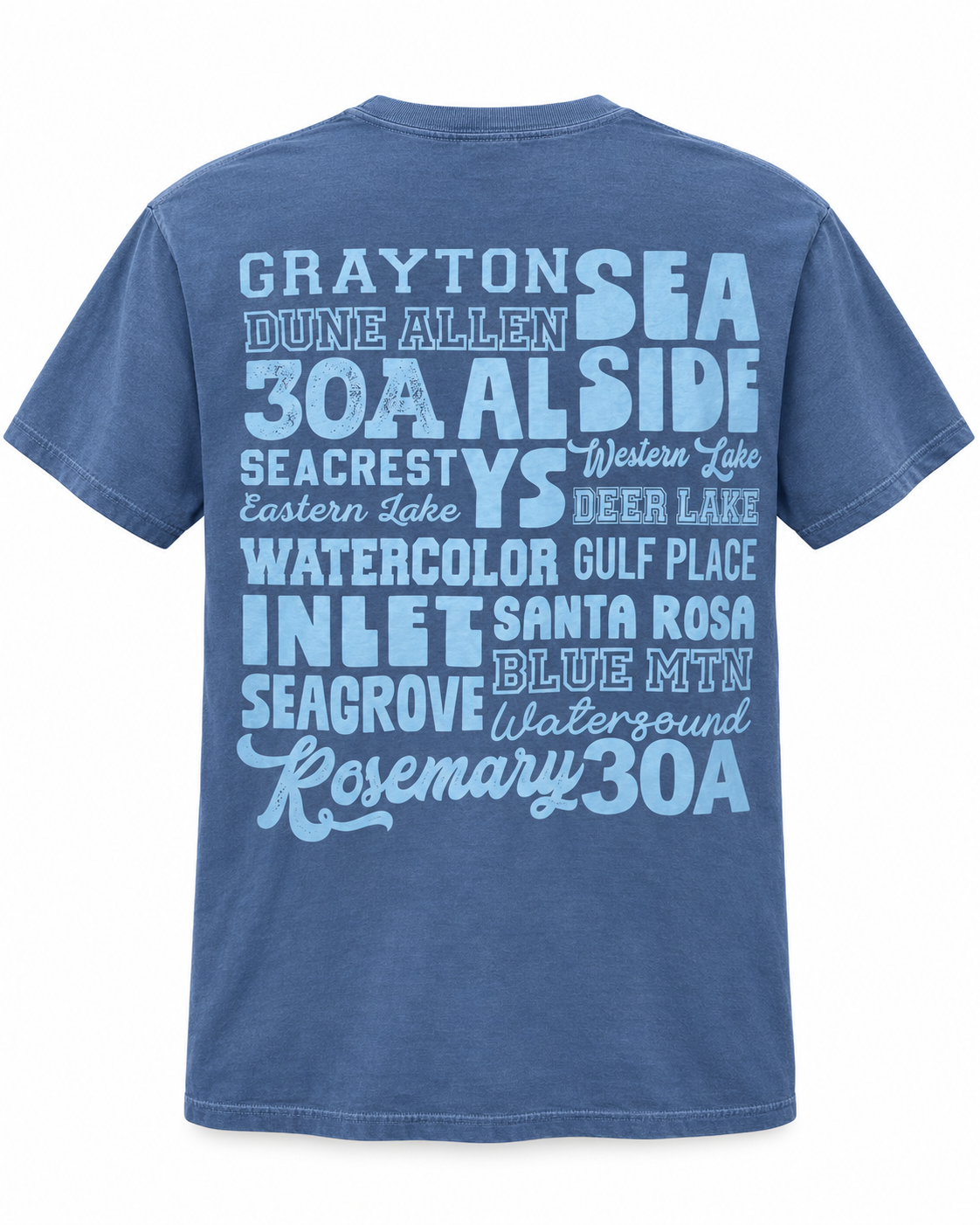 Places on 30A 26' Tee - Light Blue on Blue Jean