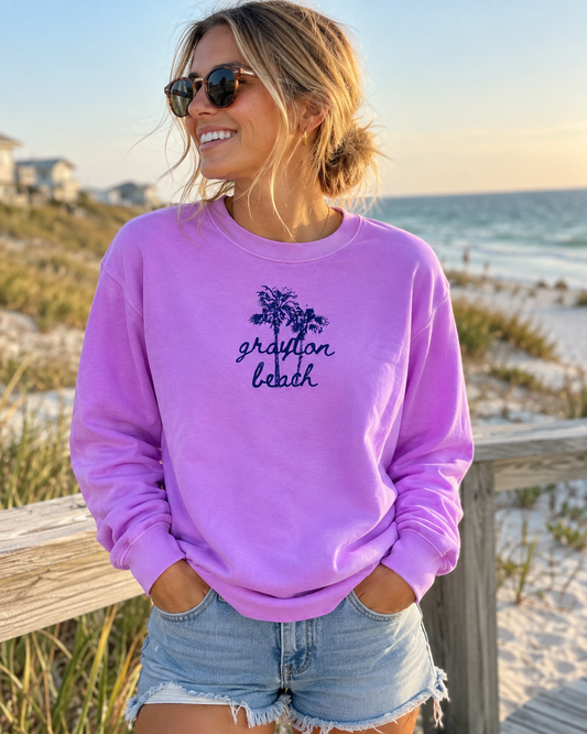 Grayton Beach Palm Neon Violet Sweatshirt