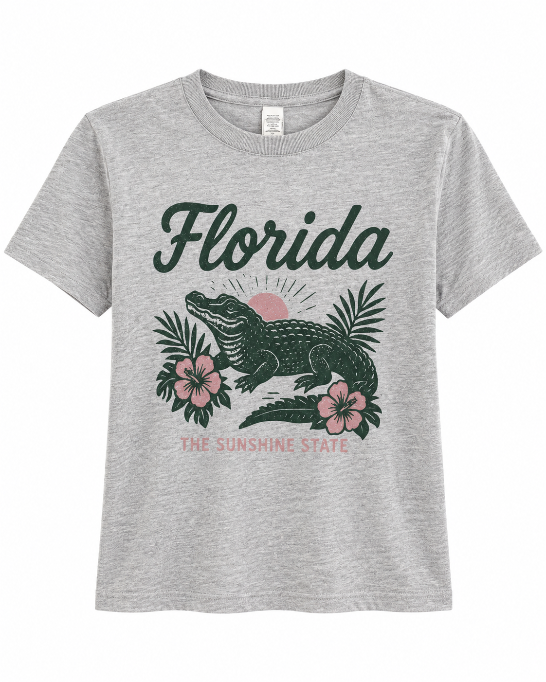 Florida The Sunshine State Gator Tee - Green/Pink on Grey