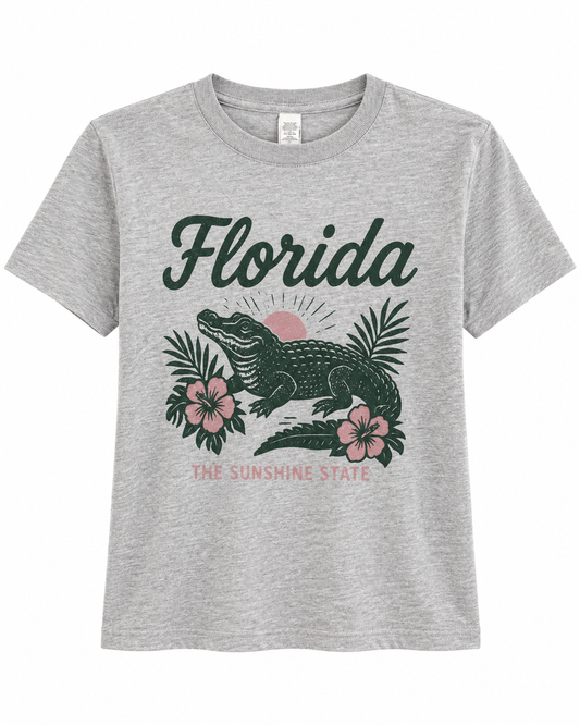 Florida The Sunshine State Gator Tee - Green/Pink on Grey