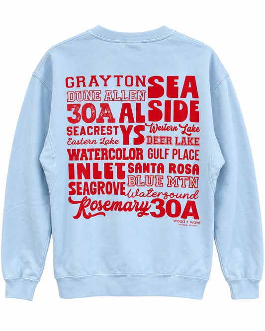 Places on 30A 26' Sweatshirt - Red on Hydrangea