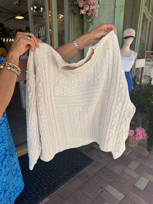 Cream Flag Detail Sweater Top