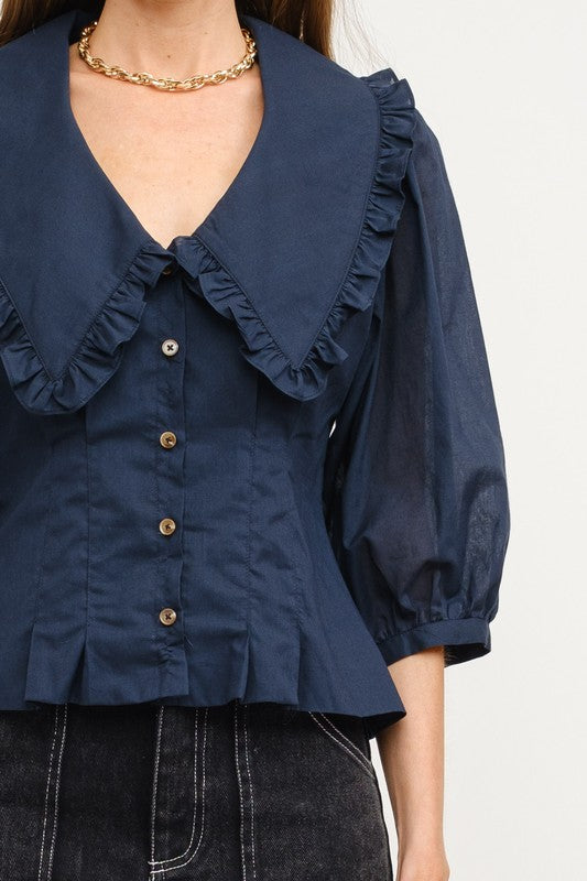 Matilda Blouse With Peter Pan Collar - Navy