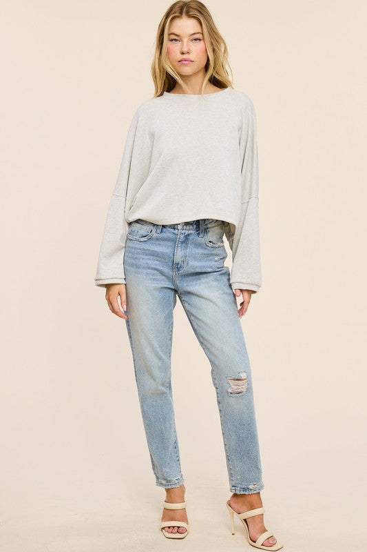 Cropped Dolman Top - Ash Grey