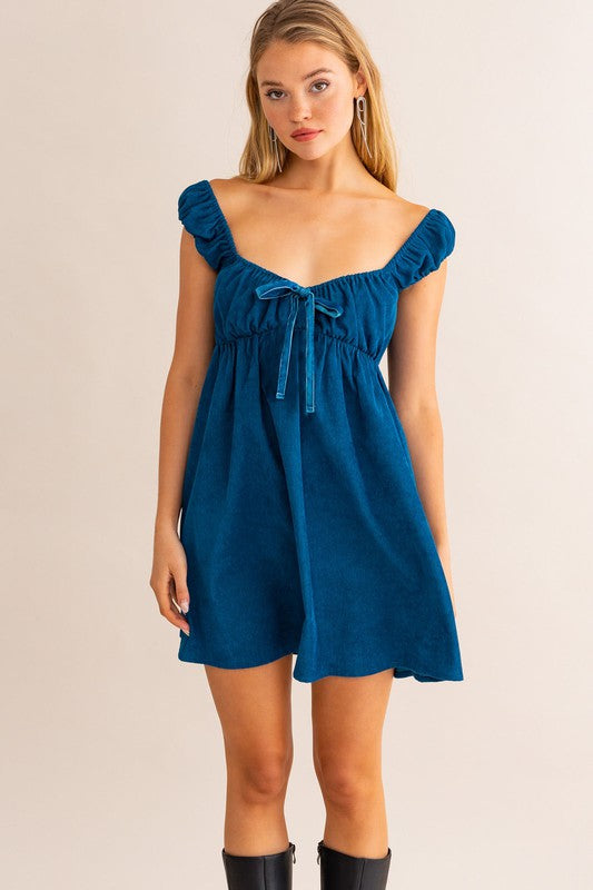 Corduroy Babydoll Dress - Cobalt